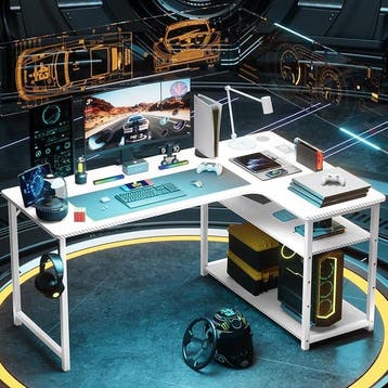 Bureau - Computertafel - Hoekbureau - 130x80 cm - Wit - COMH, Verzenden, Zo goed als nieuw