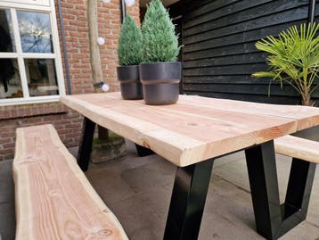 Douglas Boomstam Picknicktafel met stalen onderstel, 6 zitplaatsen, Nieuw, Tuinset, Verzenden