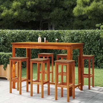vidaXL 7-delige Tuinbarset massief acaciahout, Verzenden, Nieuw, Hardhout, 6 zitplaatsen