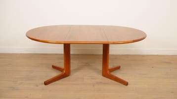 Vintage ronde eettafel | uitschuifbaar | teak | 121- 173 cm, Huis en Inrichting, Tafels | Eettafels, Ophalen of Verzenden, Nieuw