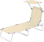 ligbed - inklapbaar - met zonnedak - 4 standen - beige, Tuin en Terras, Verzenden, Nieuw
