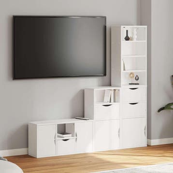 vidaXL 4-delig Tv-meubel met opbergruimte ODDA massief, Verzenden, Nieuw, Grenenhout