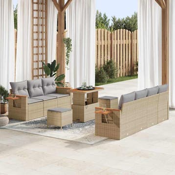 vidaXL Tuinbankenset 13 st 9-Aantal zitplaatsen Beige en, Verzenden, Nieuw, Rotan, 3 zitplaatsen