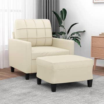 vidaXL Fauteuil met voetenbank 60 cm kunstleer crèmekleurig, Eenpersoons, Verzenden, Nieuw, Leer