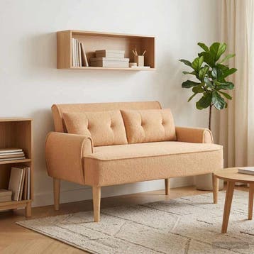 vidaXL Loungebank met knopencomfort Beige 117 x 67 x 77 cm, Verzenden, Nieuw, Stof, Minder dan 150 cm