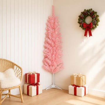 vidaXL Kunstmatige slanke kerstboom 120 cm PVC en staal Roze, Diversen, Verzenden, Nieuw