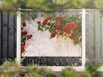 NR 1315: Tuinposter Witte muur met rozen 120x180cm, Tuin en Terras, Nieuw