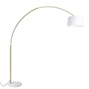 Booglamp messing met wit stoffen kap wit 50 cm - XXL, Huis en Inrichting, Verzenden, Nieuw, Modern