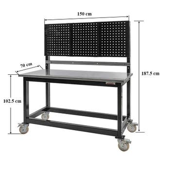 Werkbank op wielen met 160 x 70 cm. metalen blad., Ophalen of Verzenden, Nieuw