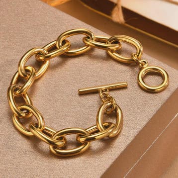 Gouden Chunky Schakelarmband met OT Sluiting - Roestvrij Sta, Kleding | Dames, Verzenden, Nieuw