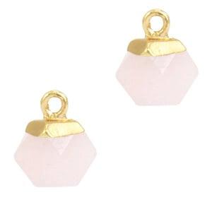 1 x Natuursteen hanger hexagon Icy Pink-Gold bergkristal..., Ophalen of Verzenden, Nieuw, Bedel