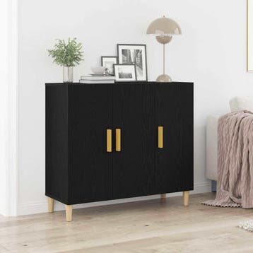vidaXL Dressoir Zwart Eiken 90 x 34 x 80 cm Bewerkt hout, Verzenden, Nieuw, Overige houtsoorten, Minder dan 50 cm