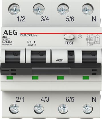 Aardlekautomaat 3P+N, C Kar. 20A, 30mA, 6kA, Doe-het-zelf en Verbouw, Elektra en Kabels, Ophalen of Verzenden, Nieuw
