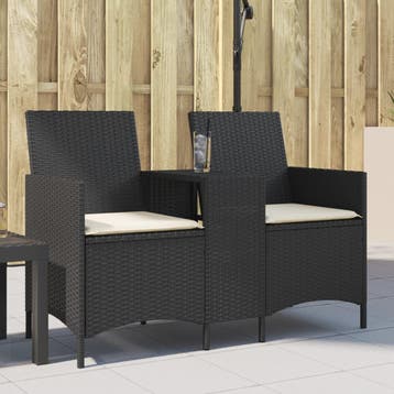 vidaXL Tuinbank 2-zits met tafel en kussens poly rattan, Verzenden, Nieuw