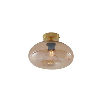 Art Deco plafondlamp messing met amber glas - Busa, Huis en Inrichting, Lampen | Plafondlampen, Verzenden, Nieuw, Glas, Art Deco