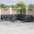 vidaXL Tuinbankenset met kussen 8 pcs Zwart Staal, Verzenden, Nieuw, Rvs, 8 zitplaatsen