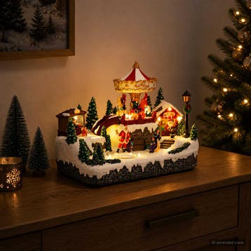 vidaXL Kerstdorp met carrousel SALO 25,5 x 16 x 21,5 cm, Diversen, Verzenden, Nieuw