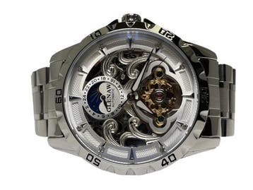 Veiling - Glenaw | Zilverkleurige Skeleton Automaat, Sieraden, Tassen en Uiterlijk, Horloges | Heren, Nieuw