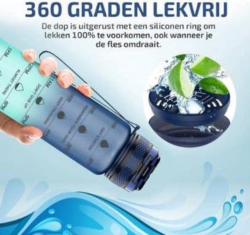 Lekro Waterfles met Tijdmarkeringen Blauw 1 Liter, Ophalen of Verzenden, Zo goed als nieuw