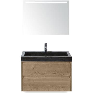 Dante Badmeubelset 80 cm - Natuur Eiken - Wastafel Hardsteen, Ophalen of Verzenden, Nieuw