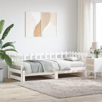 vidaXL Slaapbank uitschuifbaar massief grenenhout wit, 90 cm, Eenpersoons, Verzenden, Wit