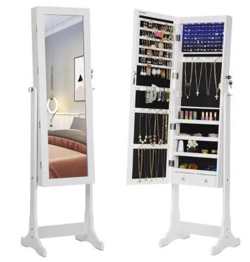 Sieradenkast met Spiegel –LED Verlichting, Slot en 4 Planken, Verzenden, Nieuw