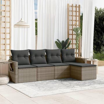 vidaXL 5-delige Loungeset met kussens poly rattan grijs, Verzenden, Nieuw, Loungeset