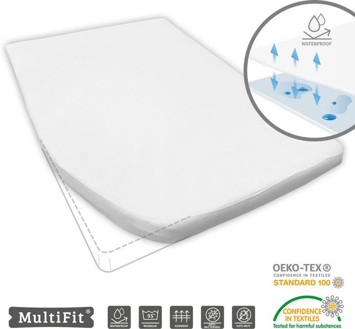 Waterdichte molton matrasbeschermer Frans bed - links, Huis en Inrichting, Slaapkamer | Beddengoed, Hoeslaken of Sloop, Wit, Nieuw