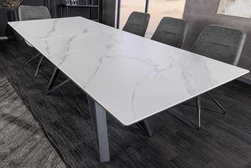 Uitschuifbare eettafel ATLAS 160-200cm wit marmer design, Ophalen of Verzenden, Nieuw