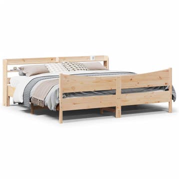 vidaXL Bedframe met hoofdbord massief grenenhout 180x200 cm, Huis en Inrichting, Eenpersoons, Bruin, Verzenden, Nieuw