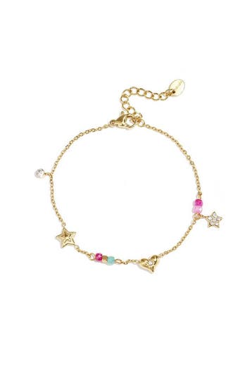 Goudlief Bedelarmband met hart, ster, steentjes en kraaltjes, Sieraden, Tassen en Uiterlijk, Armbanden, Verzenden, Nieuw, Zilver