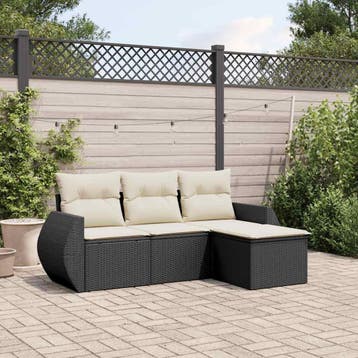vidaXL 4-delige Loungeset met kussens poly rattan zwart, Verzenden, Nieuw, Loungeset