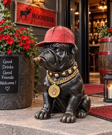 Beeld, Trump red cap bulldog with gold dollar chain - 36 cm, Antiek en Kunst