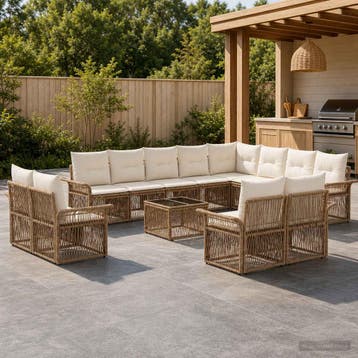 vidaXL Tuinbankenset 13 pcs Beige en Crème Wit poly rattan, Verzenden, Nieuw, 3 zitplaatsen