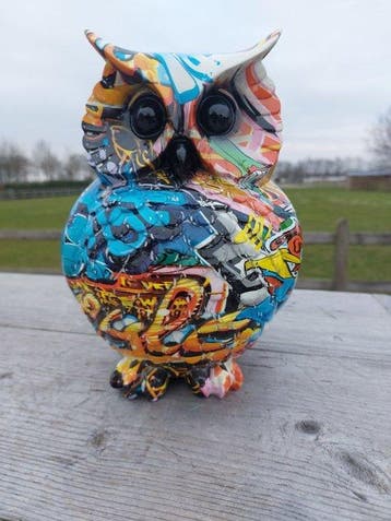 Beeld, street Art owl - 22 cm - polyresin