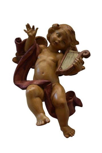 Beeld, oude engel met lendendoek en harp - 30 cm - 1140 g -