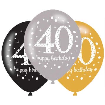 Ballonnen 40 Jaar Happy Birthday Zilver, Goud En Zwart, Ophalen of Verzenden, Nieuw