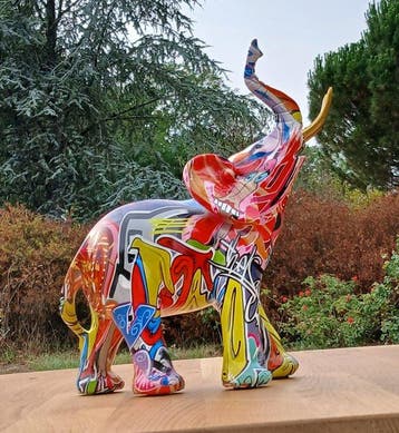 sculptuur, Eléphant Pop Art - 25.5 cm - Hars