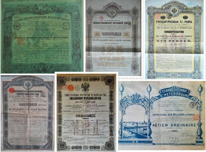 Rusland. 27 verschillende Russische aandelen (1867-1927), Antiek en Kunst, Antiek | Speelgoed