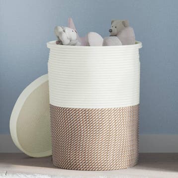 vidaXL Opbergmand met deksel Ø 37x50 cm katoen bruin en wit, Verzenden, Nieuw