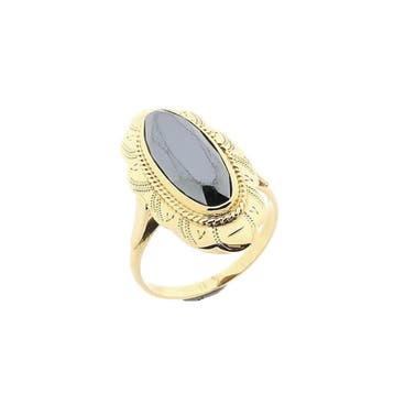 Gouden ring met hematiet, Gebruikt, Overige kleuren, Ophalen of Verzenden, 17 tot 18