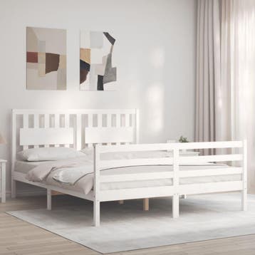 vidaXL Bedframe met hoofdbord massief hout wit 160x200 cm, Verzenden, Wit, 200 cm, 160 cm