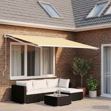 vidaXL Vervangingsdoek voor zonnescherm Geel en Wit 600 ×, Tuin en Terras, Zonneschermen, Verzenden, Nieuw
