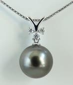 Hanger - 18 karaat Witgoud Parel - Diamant - Stormy