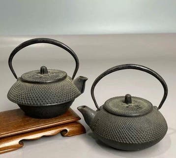 Fluitketel (2) - Een paar Japanse Nanbu-tekki gietijzeren