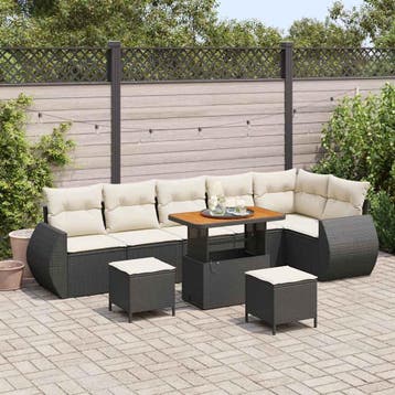 vidaXL Tuinbankenset 9 st Zwart poly rattan, Verzenden, Nieuw, Meer dan 8 zitplaatsen