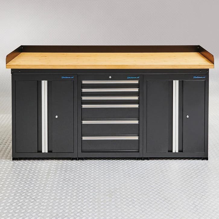 Datona Werkbank PRO eiken - 6 lades - 2 opbergkasten - 200, Doe-het-zelf en Verbouw, Werkbanken, Nieuw, Ophalen of Verzenden