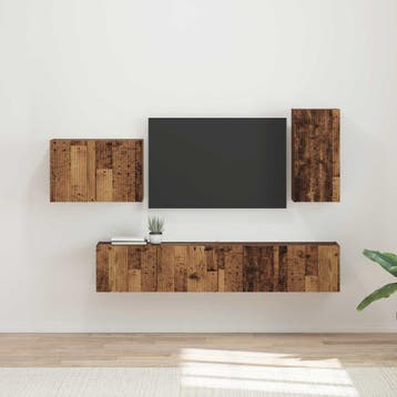 vidaXL TV Wandkast Set 4 st Oudhout Bewerkt hout, Minder dan 50 cm, Verzenden, Nieuw, Minder dan 100 cm