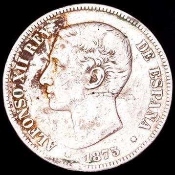 Spanje. Alfonso XII. 5 Pesetas 1875 Madrid DEM (Zonder