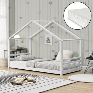 Kinderbed Vardo grenen huisbed met matras 200x90 cm wit, Verzenden, Nieuw